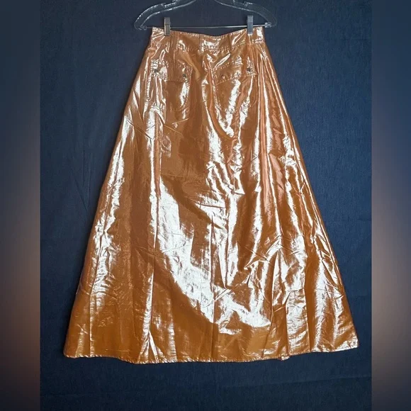 Anthropologie Let me be Metallic Cargo Maxi Skirt with Front Slit - Picture 5 of 12